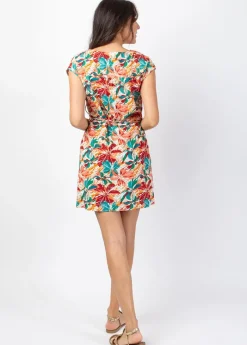 Outlet Coton Du Monde Robe courte EDONA manches courtes imprimé fleuri Congo