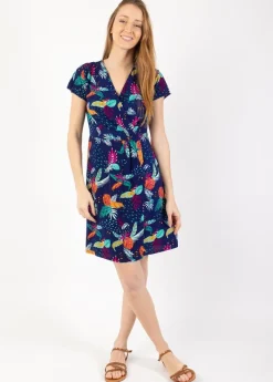 Best Coton Du Monde Robe courte effet cache cœur AMANDA imprimé tropical bleu Rio Bleu