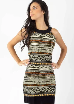 Cheap Coton Du Monde Robe courte en coton CECILIA col rond imprimé ethnique Tribal