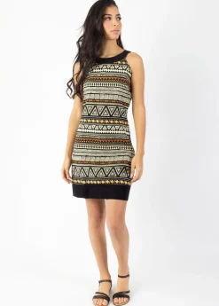 Cheap Coton Du Monde Robe courte en coton CECILIA col rond imprimé ethnique Tribal