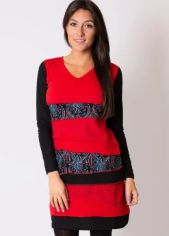 Best Coton Du Monde Robe courte en coton rouge MANTA à empiècements