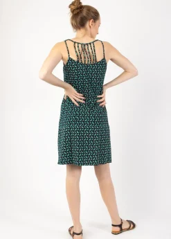 Flash Sale Coton Du Monde Robe courte fines bretelles SYLVIA imprimé ethnique vert Envolee Bleu