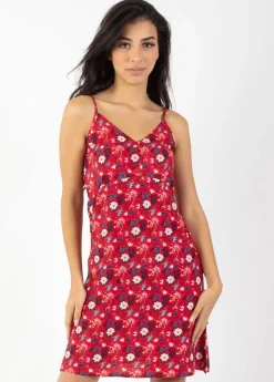 Shop Coton Du Monde Robe courte fines bretelles BEA rouge fleurie Spring Flowers