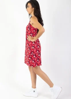 Shop Coton Du Monde Robe courte fines bretelles BEA rouge fleurie Spring Flowers