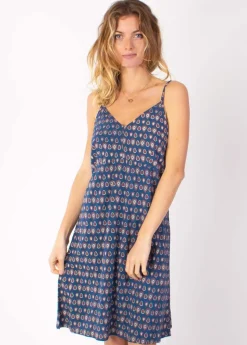 Cheap Coton Du Monde Robe courte fines bretelles BEA motif ethnique bleu 29 Marine