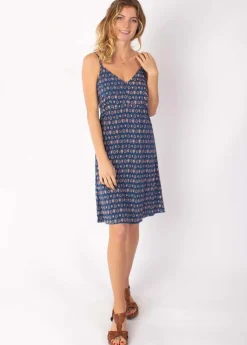Cheap Coton Du Monde Robe courte fines bretelles BEA motif ethnique bleu 29 Marine