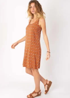 Best Coton Du Monde Robe courte fines bretelles SYLVIA imprimé ethnique camel 29 Camel