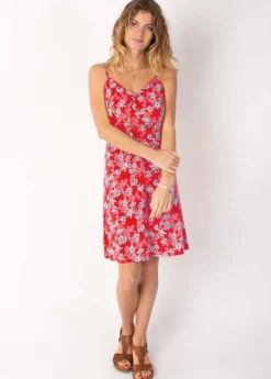Sale Coton Du Monde Robe courte fines bretelles BEA fleurie rouge 8 Rouge