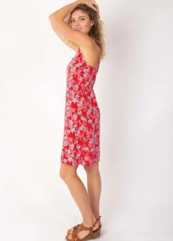 Sale Coton Du Monde Robe courte fines bretelles BEA fleurie rouge 8 Rouge