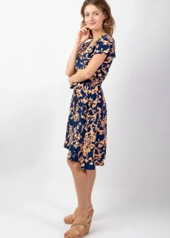 New Coton Du Monde Robe courte fluide cache-cœur MARIKA imprimé ethnique tendance Palua Bleu