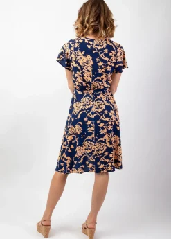 New Coton Du Monde Robe courte fluide cache-cœur MARIKA imprimé ethnique tendance Palua Bleu