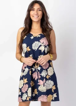 Best Sale Coton Du Monde Robe courte fluide ceinturée LENA fleurie bleu Blossom