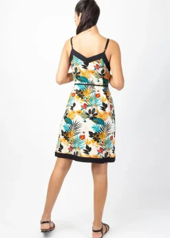 Cheap Coton Du Monde Robe courte fluide fines bretelles PALMA imprimé tropical blanc Tiger