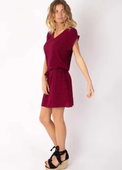 Flash Sale Coton Du Monde Robe courte fluide SALMA imprimé ethnique prune 12 Prune