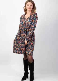 Hot Coton Du Monde Robe courte hiver babydoll AURELIA imprimé feuillage Tylia