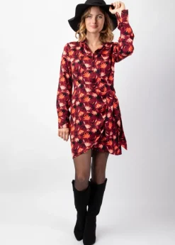 Fashion Coton Du Monde Robe courte hiver manches longues RIANA coupe portefeuille Colchique