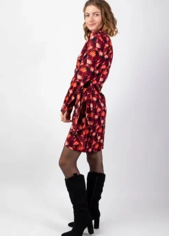 Fashion Coton Du Monde Robe courte hiver manches longues RIANA coupe portefeuille Colchique