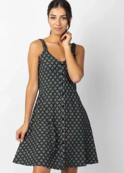 Best Sale Coton Du Monde Robe courte IBIZA fines bretelles imprimé ethnique noir Aztec