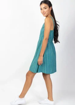 Cheap Coton Du Monde Robe courte IBIZA fines bretelles imprimé ethnique bleu Alize Opal