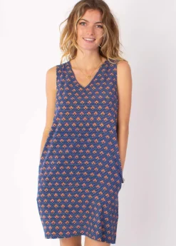 Discount Coton Du Monde Robe courte légère sans manche LIZENA imprimé ethnique marine 22 Marine