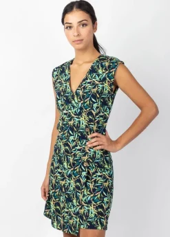 Best Sale Coton Du Monde Robe courte LINDA en coton effet cache cœur imprimé feuillage Toscane