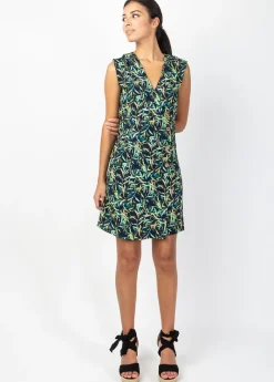 Best Sale Coton Du Monde Robe courte LINDA en coton effet cache cœur imprimé feuillage Toscane