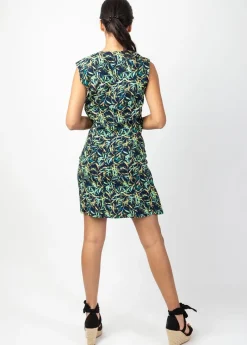 Best Sale Coton Du Monde Robe courte LINDA en coton effet cache cœur imprimé feuillage Toscane