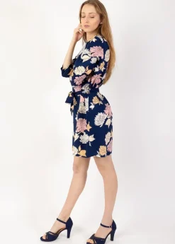 Flash Sale Coton Du Monde Robe courte manches 3/4 fluide LEYLA imprimé fleuri bleu Blossom