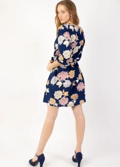 Flash Sale Coton Du Monde Robe courte manches 3/4 fluide LEYLA imprimé fleuri bleu Blossom