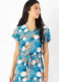 Best Sale Coton Du Monde Robe courte manches courtes col V SERENA  motif exotique Exotique Gris