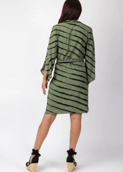 Best Sale Coton Du Monde Robe courte manches fendues PAULA tie and dye kaki New Tie&Dye Kaki