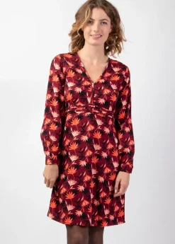 Shop Coton Du Monde Robe courte manches longues en viscose épais HELENA motif bohème Colchique