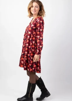 Cheap Coton Du Monde Robe courte manches longues en viscose épais FLORA coupe ample Colchique