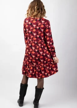 Cheap Coton Du Monde Robe courte manches longues en viscose épais FLORA coupe ample Colchique