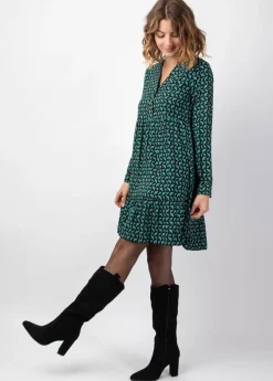 Best Coton Du Monde Robe courte manches longues en viscose épais FLORA motif ethnique bleu Envolee Bleu