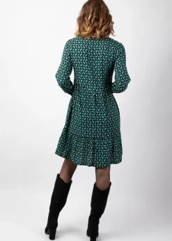 Best Coton Du Monde Robe courte manches longues en viscose épais FLORA motif ethnique bleu Envolee Bleu