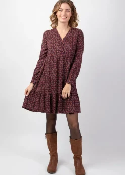 Best Coton Du Monde Robe courte manches longues en viscose épais FLORA motif ethnique prune Envolee Prune