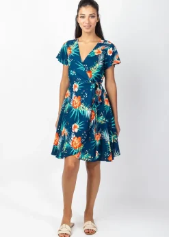 Best Coton Du Monde Robe courte MARIKA fluide cache-cœur imprimé fleurs tropicales Maui