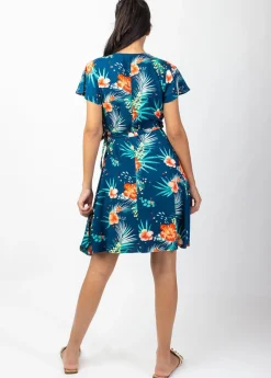 Best Coton Du Monde Robe courte MARIKA fluide cache-cœur imprimé fleurs tropicales Maui