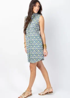 Cheap Coton Du Monde Robe courte MAYA col mao imprimé vert ethnique 08 Vert