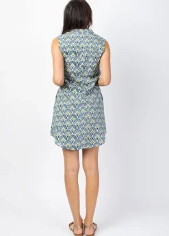 Cheap Coton Du Monde Robe courte MAYA col mao imprimé vert ethnique 08 Vert