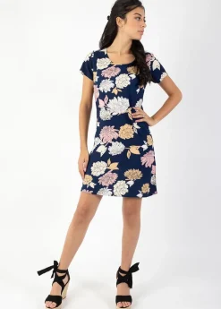 Cheap Coton Du Monde Robe courte NATALIA manches courtes imprimé fleuri bleu Blossom