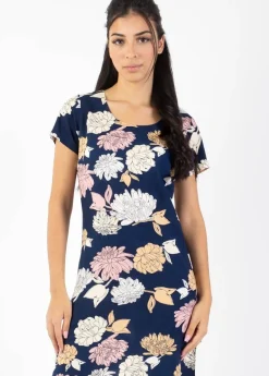 Cheap Coton Du Monde Robe courte NATALIA manches courtes imprimé fleuri bleu Blossom