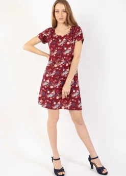 Cheap Coton Du Monde Robe courte NATALIA manches courtes imprimé paon Narcisse