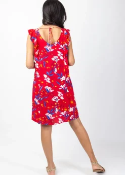 New Coton Du Monde Robe courte sans manches volantées ZOLA rouge Pétale