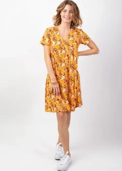 Cheap Coton Du Monde Robe courte été fleurie MAJA coupe ample jaune Joy