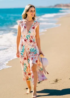 Sale Coton Du Monde Robe d'été mi-longue LOLITA imprimé fleuri bohème chic Garden