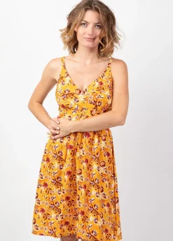 Hot Coton Du Monde Robe femme bohème chic MOREA motif fleuri jaune Joy