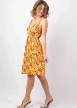 Hot Coton Du Monde Robe femme bohème chic MOREA motif fleuri jaune Joy