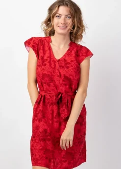 Outlet Coton Du Monde Robe femme casual chic Vera imprimé floral rouge Rumba